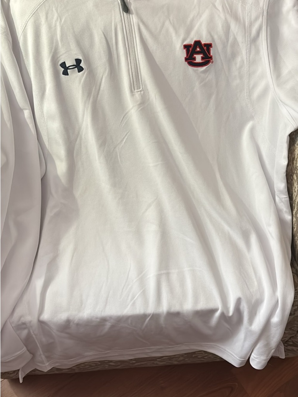 Under Armour White Quarter-Zip Pullover with Red and Blue Auburn Accent
